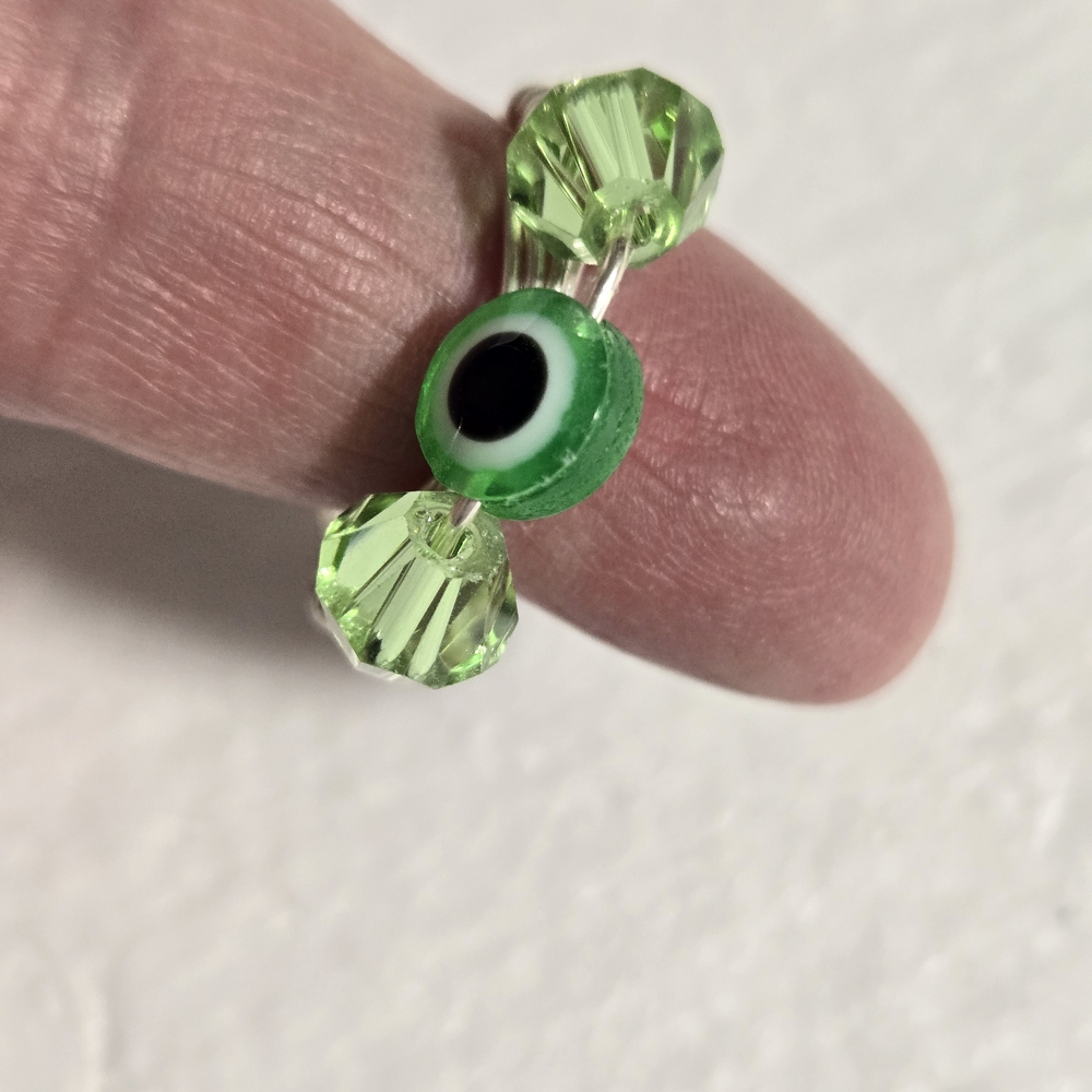 Green Evil Eye Beaded Ring